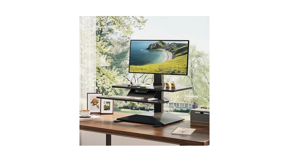 Electric Standing Desk Converter 28" Wide, Height Adjustable Desk Riser,