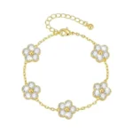 Gold Flower Bracelet For Women - 14k Gold Plated Four
