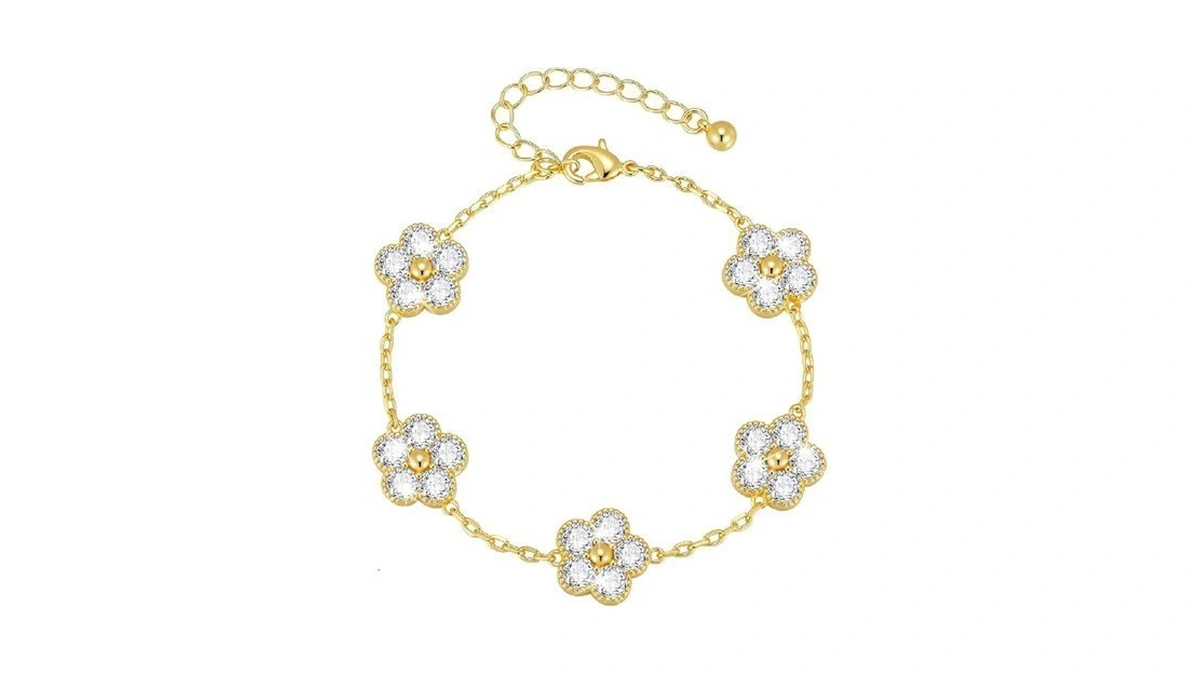 Gold Flower Bracelet For Women - 14k Gold Plated Four