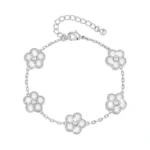 Silver Flower Bracelet For Women - Silver Plated Four Leaf
