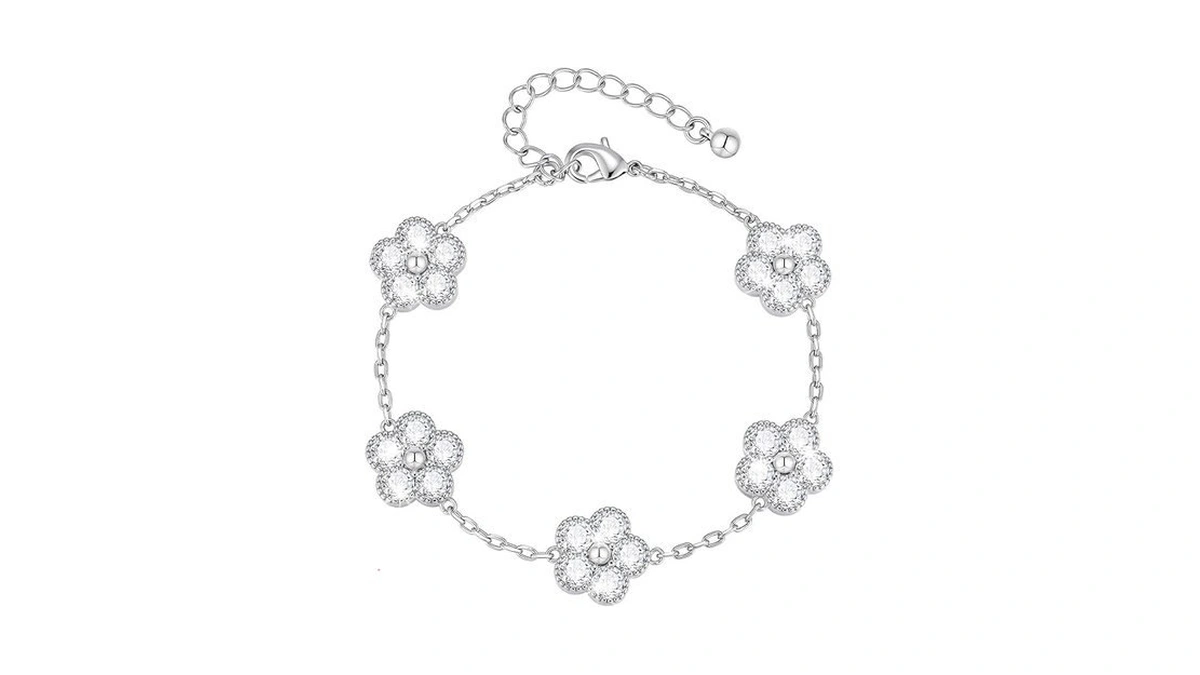 Silver Flower Bracelet For Women - Silver Plated Four Leaf