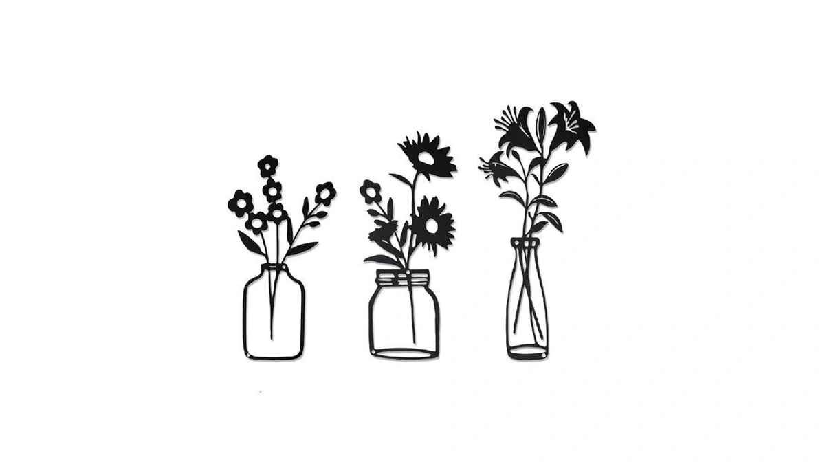 Qzgxdeco Black Metal Flower Wall Decor,metal Vase Wall Art,minimalist Floral