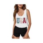 Vvnty American Flag Crop Tank Tops Women's Patriotic 4th Of