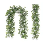 Artificial Eucalyptus Garland With Morning Glory Flowers, 2 Pack Faux