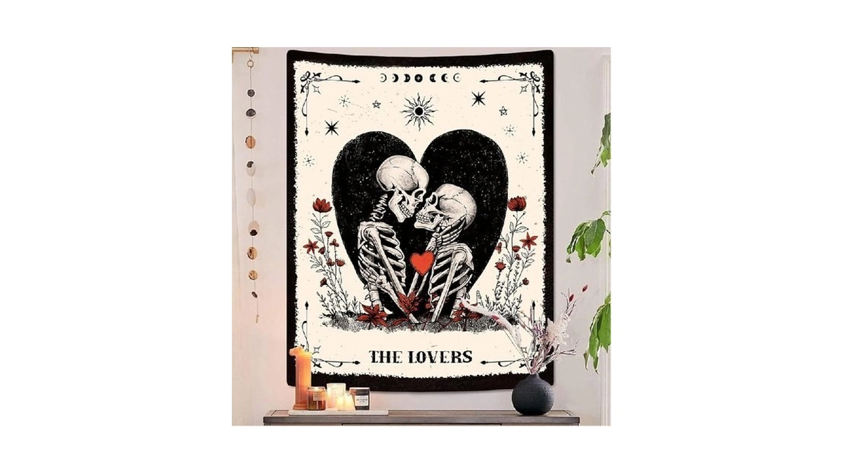 Artcreator The Lovers Skull Tapestry Wall Hanging Black And White