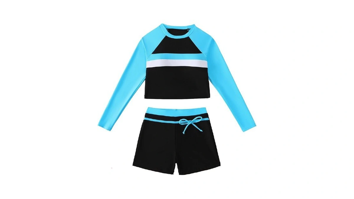 Girls Long Sleeve 2 Piece Rash Guard Set Flower Print