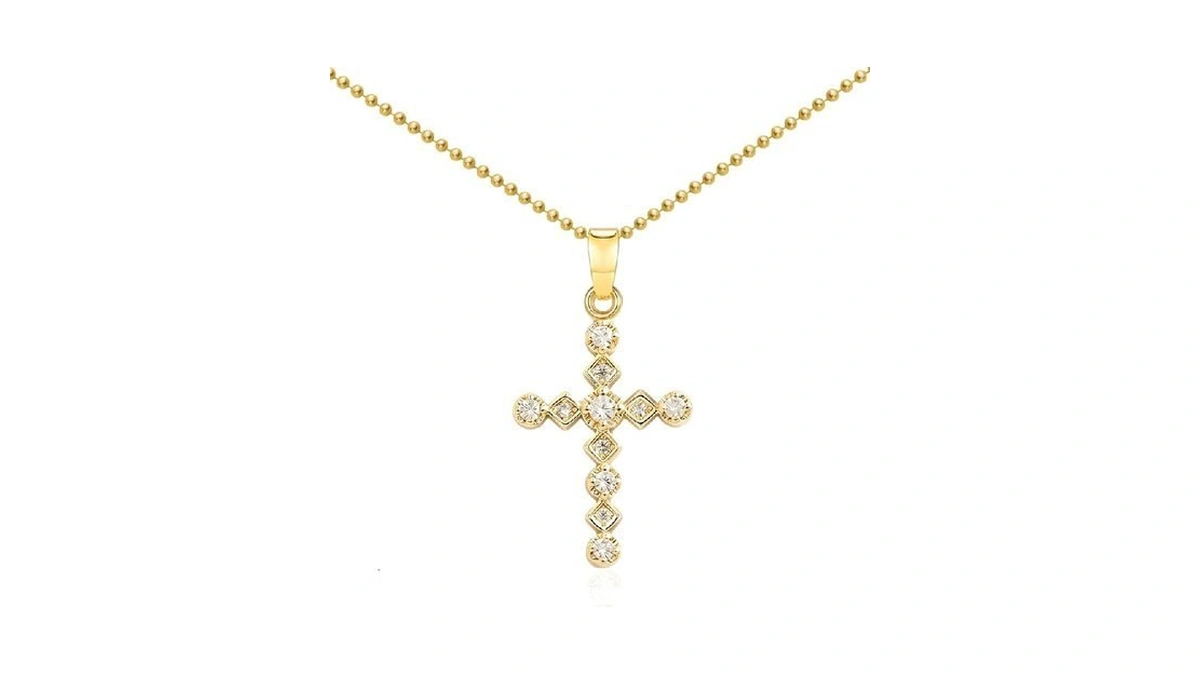 Aohik 14k Gold Plated Square Cross Necklace For Women, Cubic