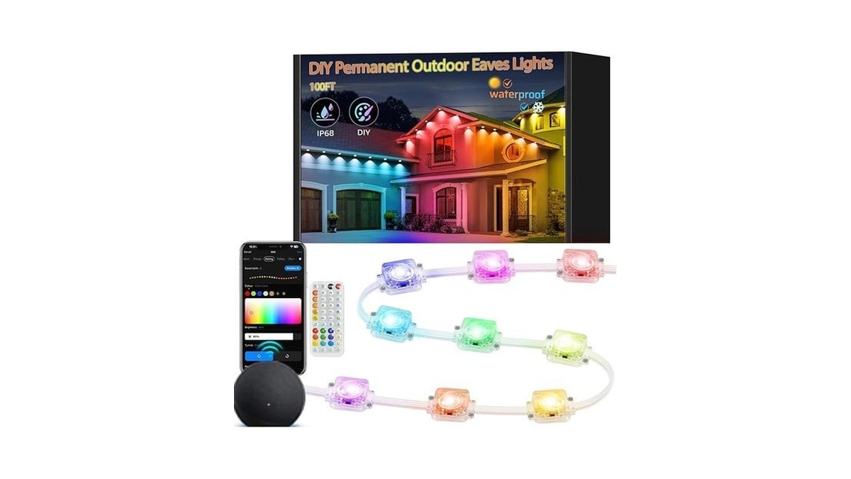 Skzlibry Permanent Outdoor Lights, 100ft Rgb+ic Ip68 Waterproof Outdoor Eaves