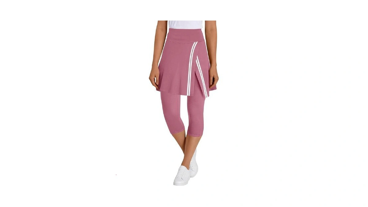 Fisoew Women Skirted Leggings Contrast Tennis Athletic Wrap Skirt With
