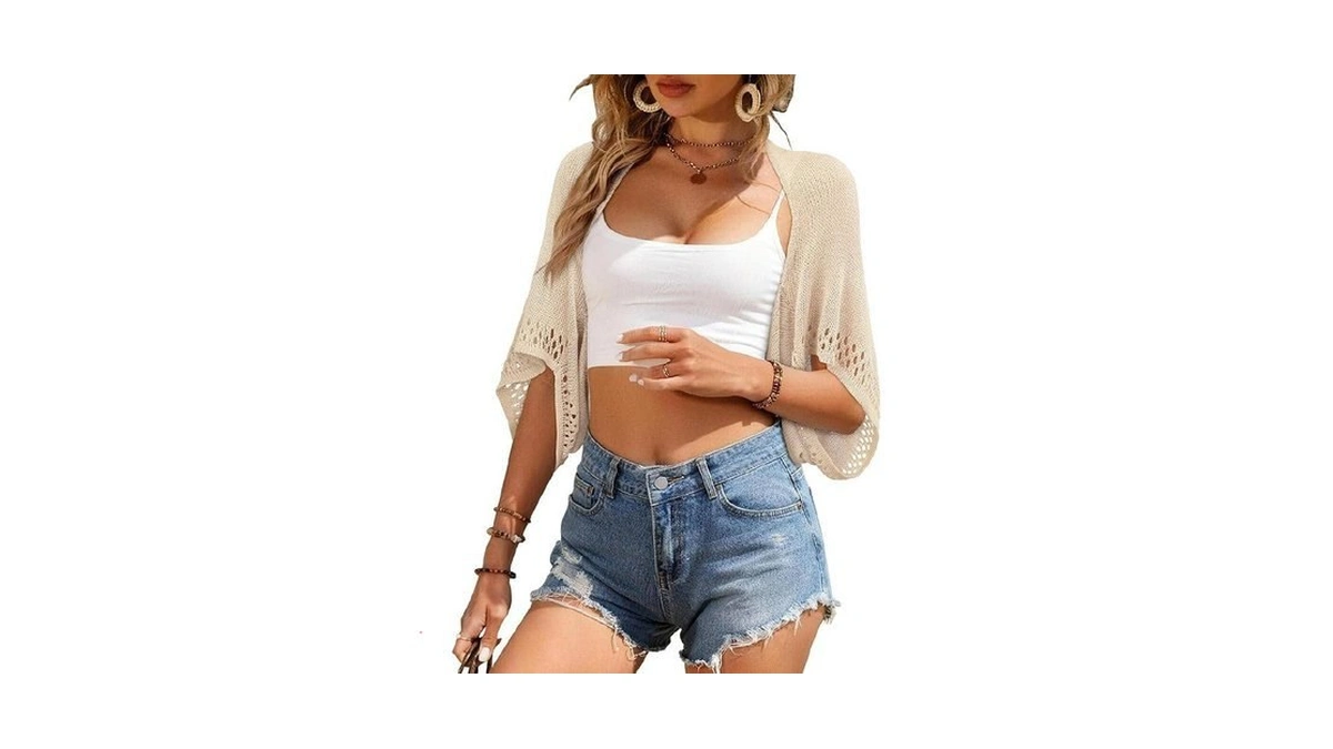 Bb&kk Women's 2026 Lightweight Summer Cardigan 3/4 Batwing Sleeve Crochet