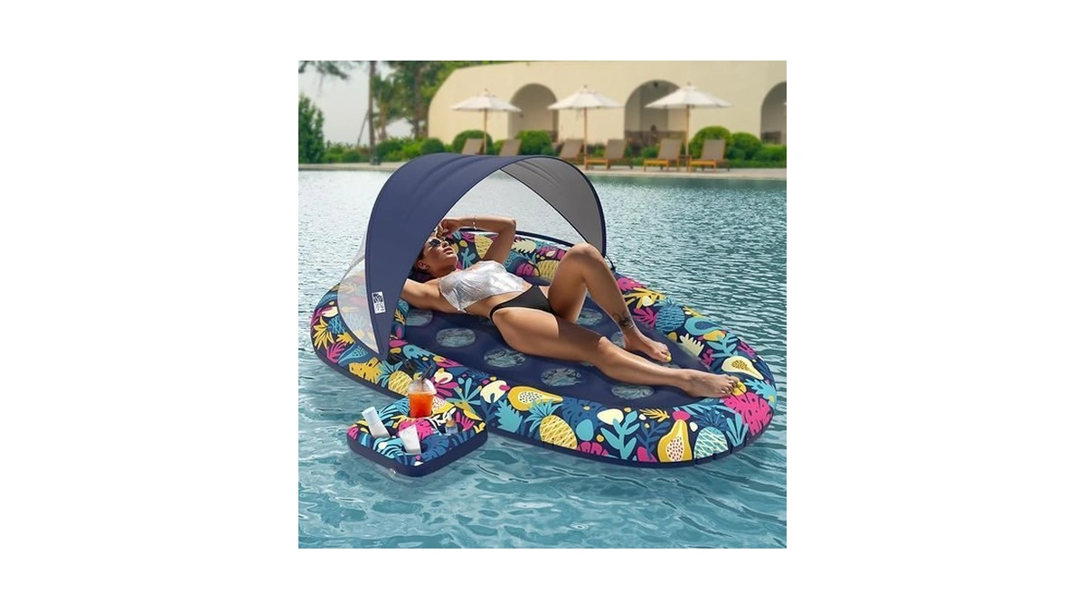 Sunikko X 3-in-1 Pool Floats With Canopy Cup Holder, Tanning
