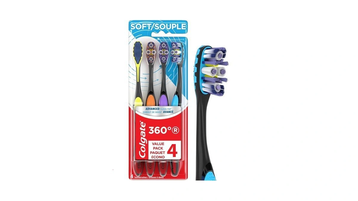 Colgate 360 Advanced Floss Tip Soft Bristle Toothbrush, 17x Thinner