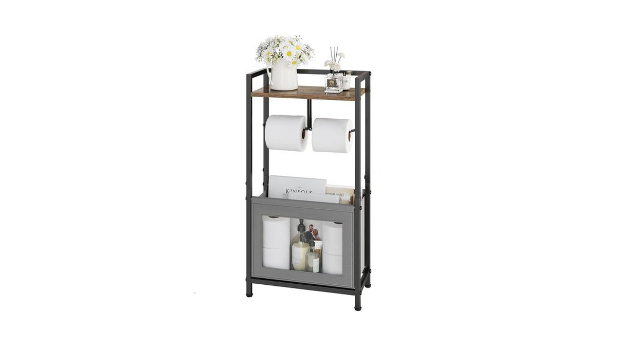 Toilet Paper Holder Free Standing With Storage Basket, Bathroom Tissue