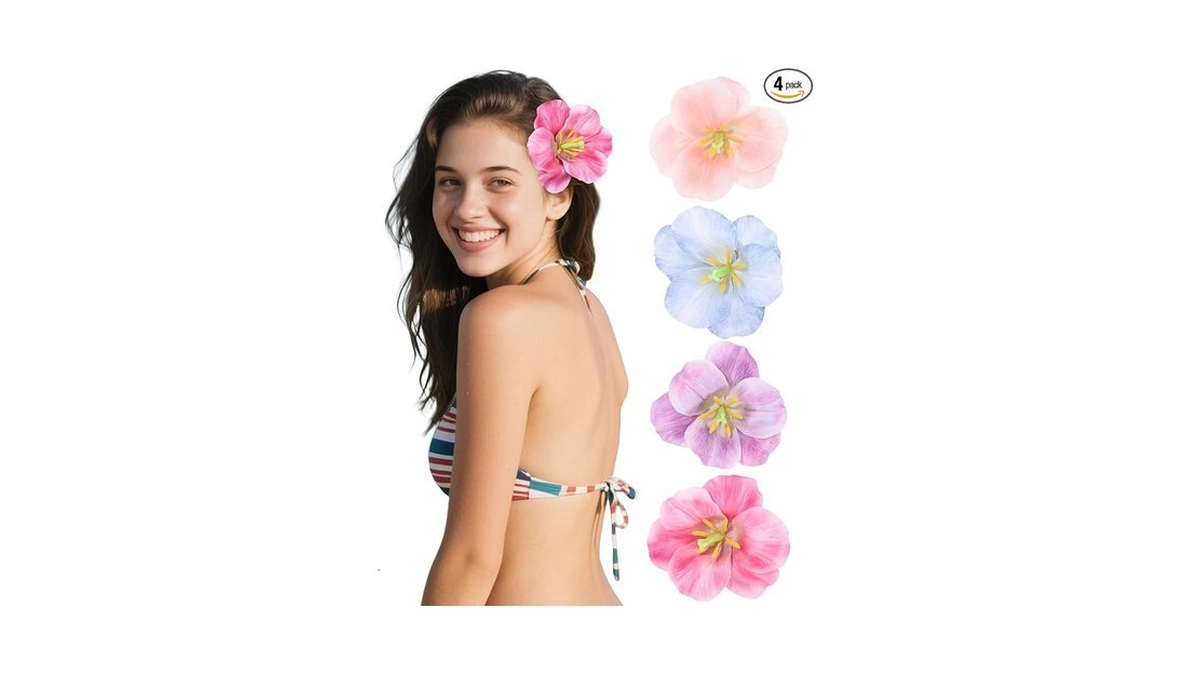 4 Pcs Hawaiian Flower Hair Clips For Women Plumeria Hibiscus