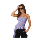 Womens Camisole Tank Tops Strapless Ruffle Hem Tube Tops Off