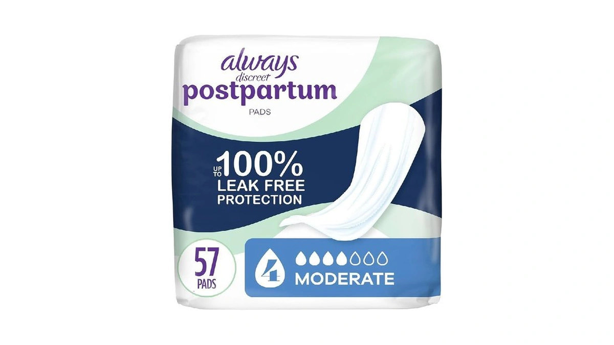 Always Discreet Postpartum Incontinence Pads, Moderate Absorbency, 57 Count