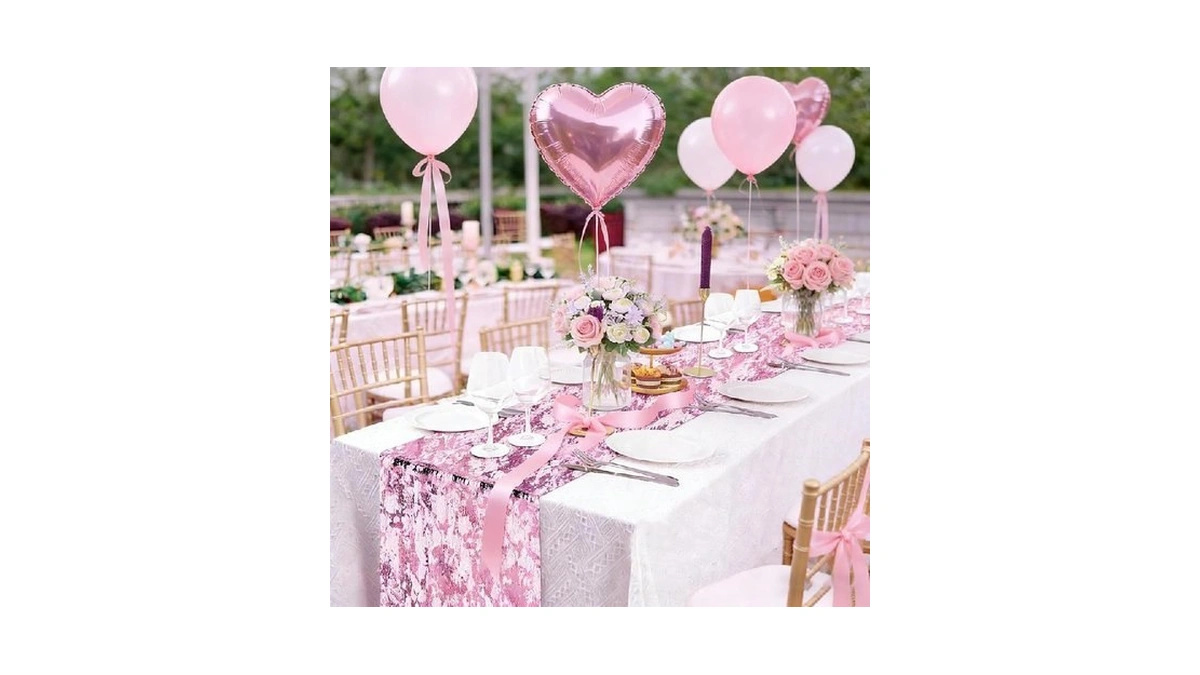 Tiosggd Pink Table Runner 11'' X 192'', Metallic Glitter Foil