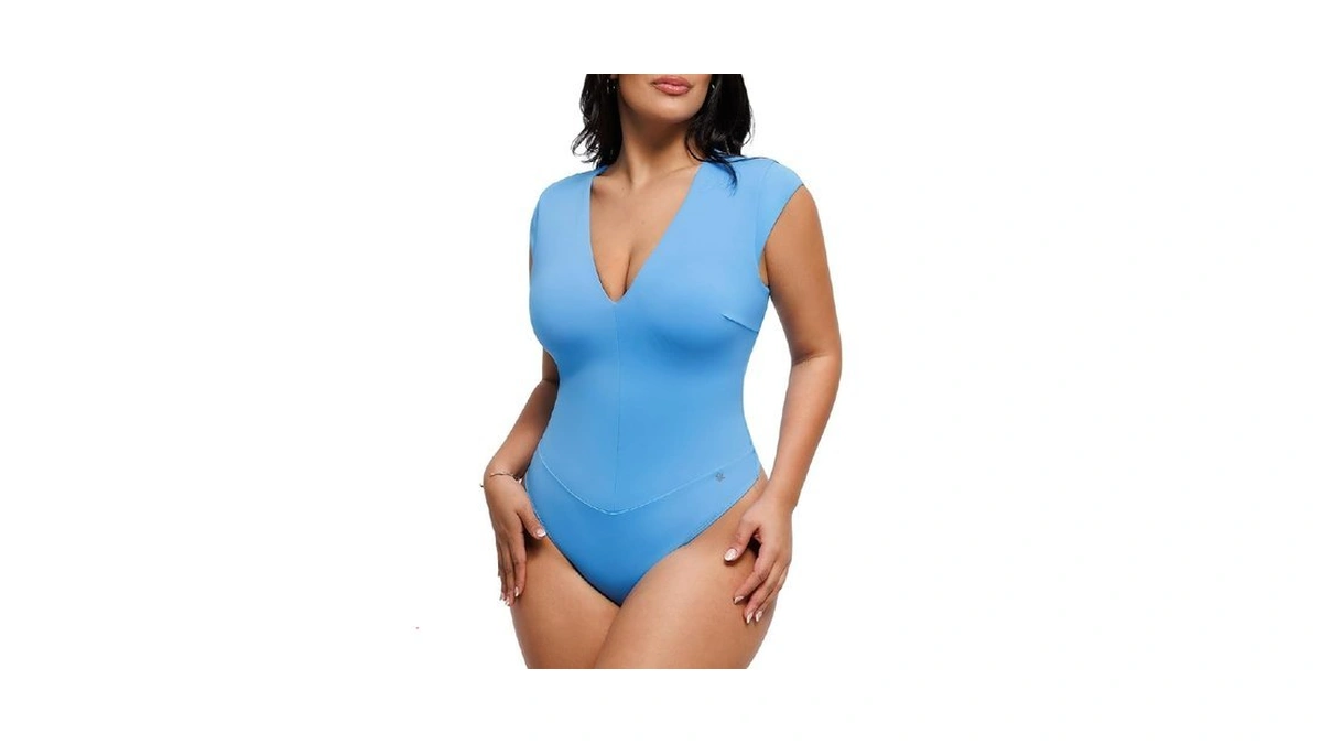 Popilush Shapewear Bodysuits For Women Deep V Neck Cap Sleeve