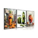 Funny Kitchen Canvas Wall Art Set Of 3 Whimsical Pickle