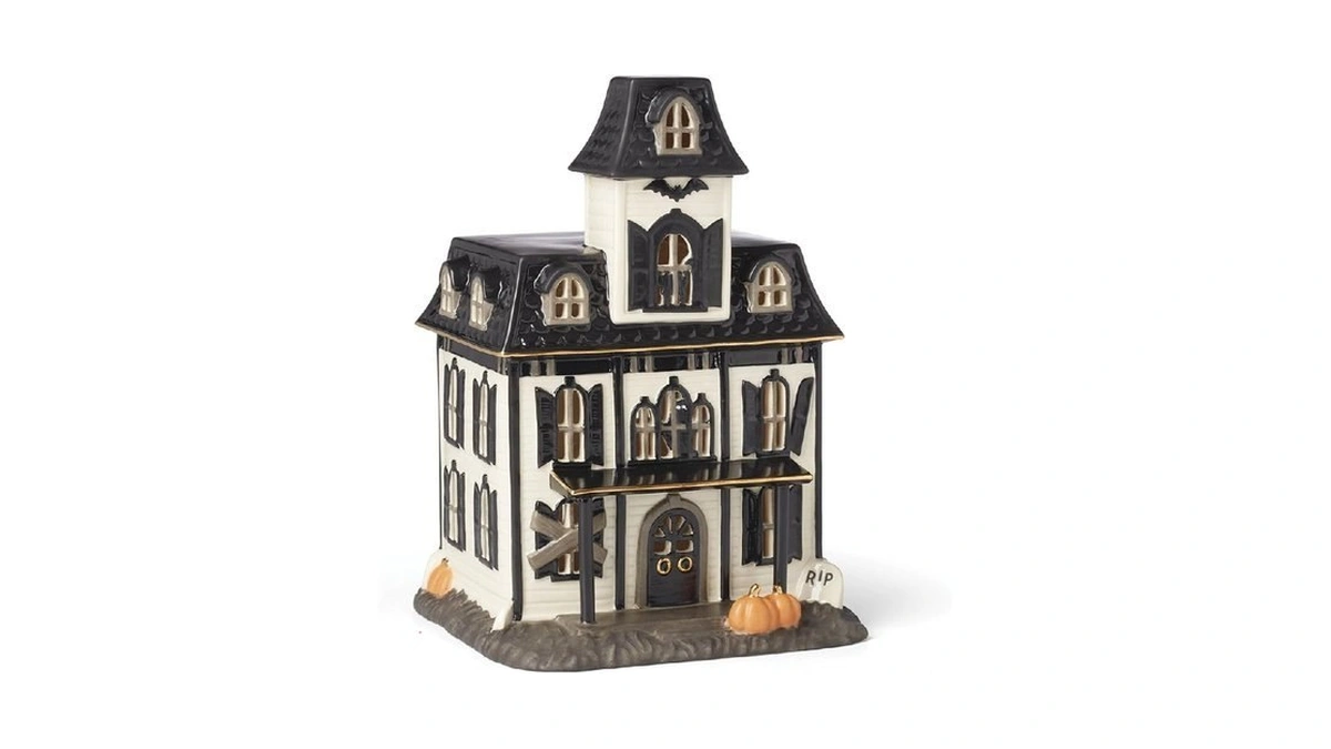 Lenox Vintage Halloween Light-up House Figurine, 9.25-inch, Porcelain Haunted House,