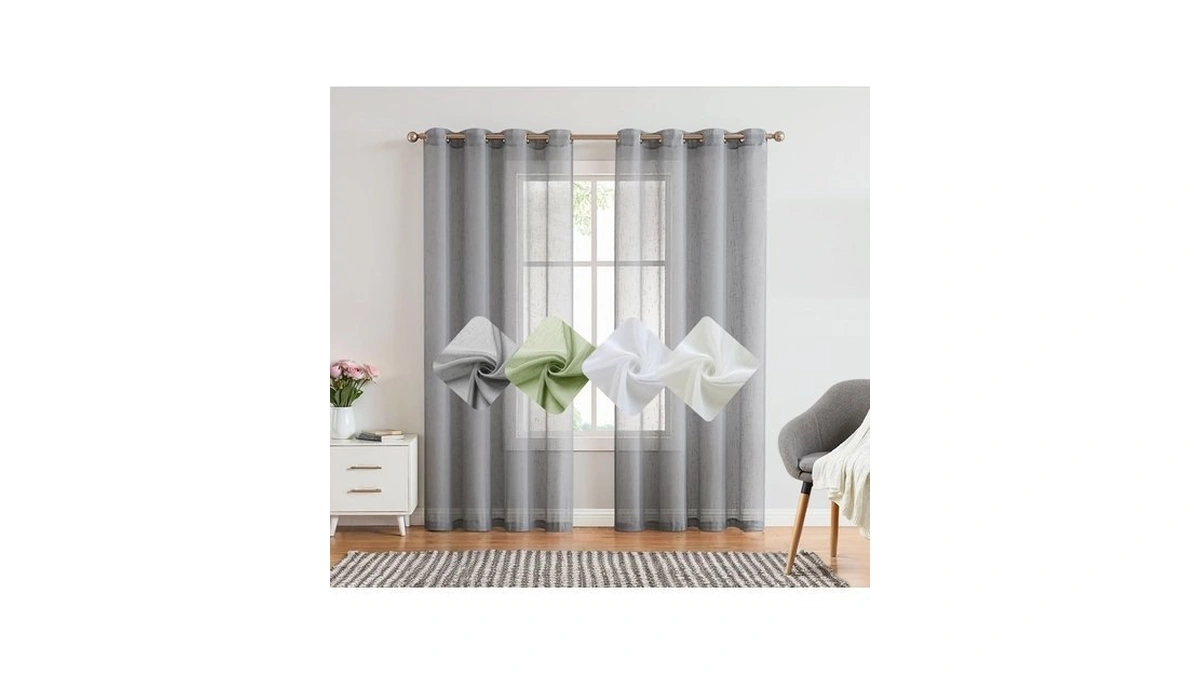 Randall Faux Linen Window Curtains Gray Sheer Open Weave Window