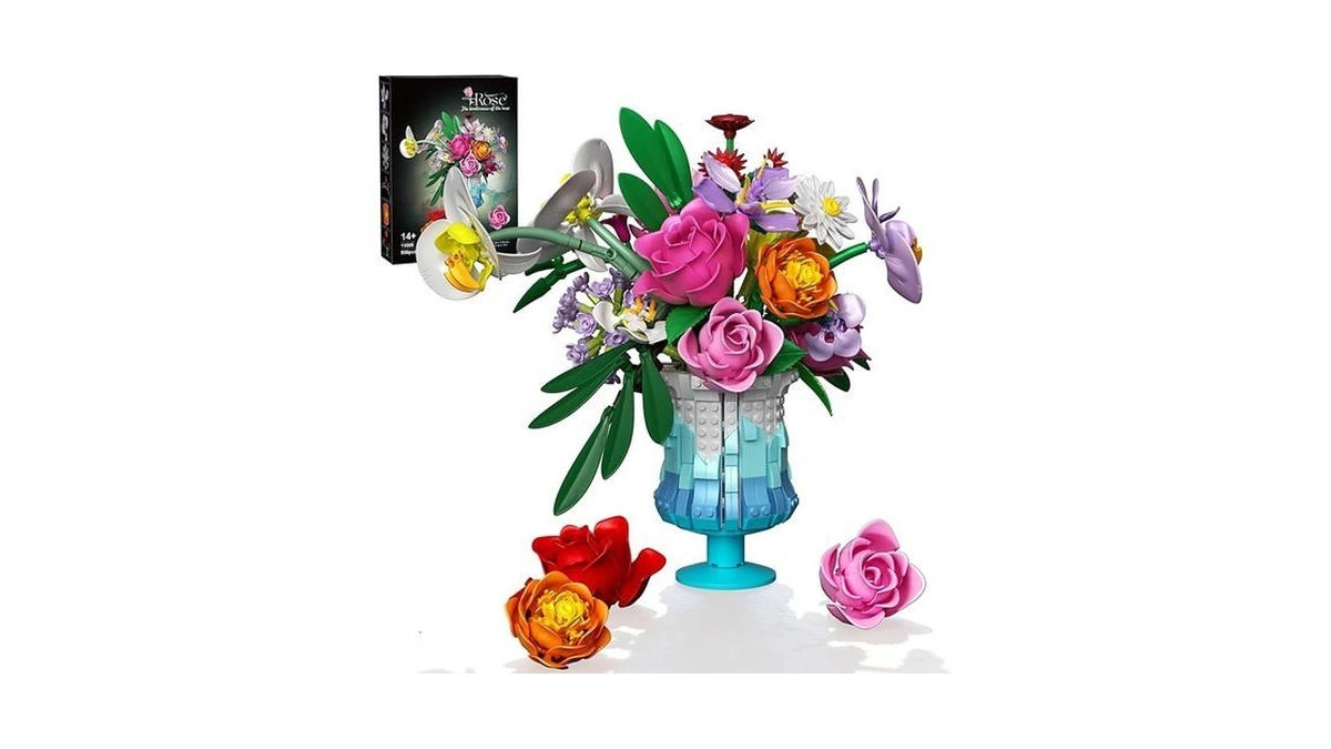 Mavo Brix Flower Building Set With Vase, Artificial Botanical Flower