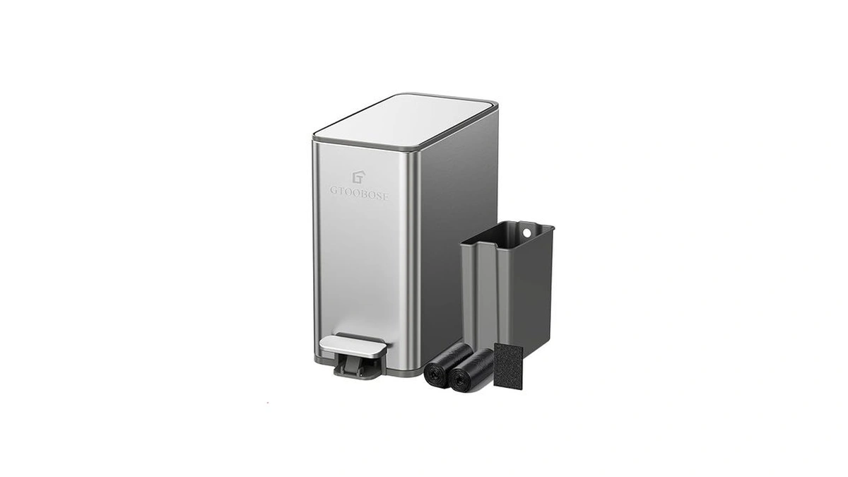 Gtoobose 6l/1.6g Slim Bathroom Trash Can, Narrow Stainless Steel Soft-close