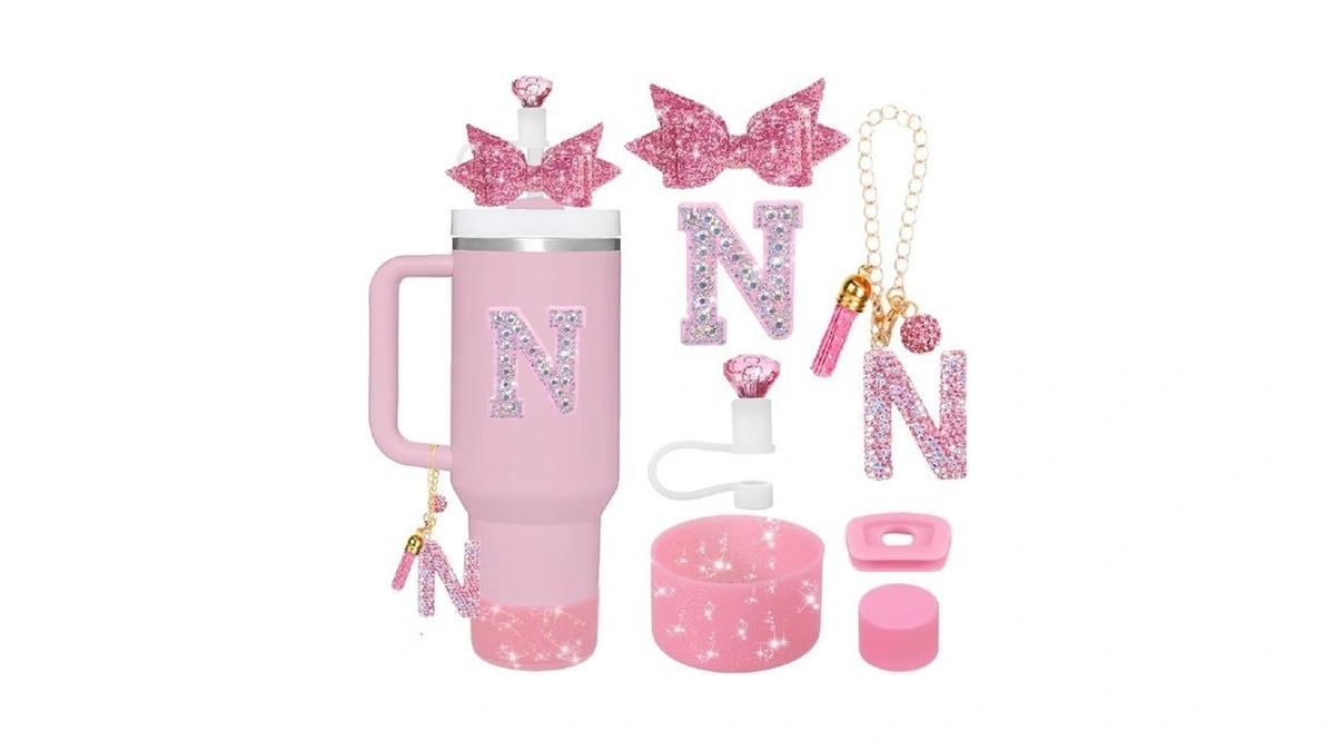 Mity Rain 7pcs Pink Cup Accessories Set For Stanley Cup,