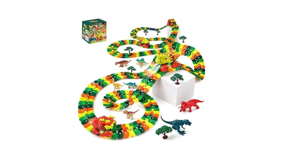 Dinosaur Race Track Set For Kids 242 Pcs – 15ft