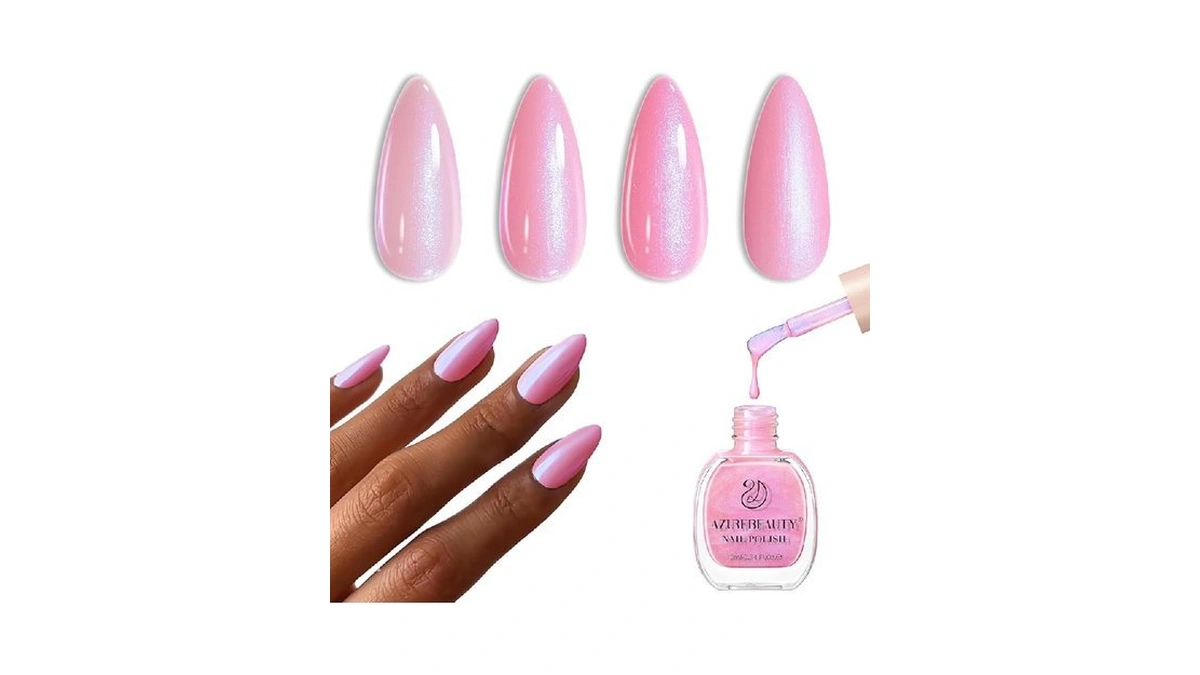 Azurebeauty Pearl Pink Nail Polish Quick Dry Shimmer Light Pink