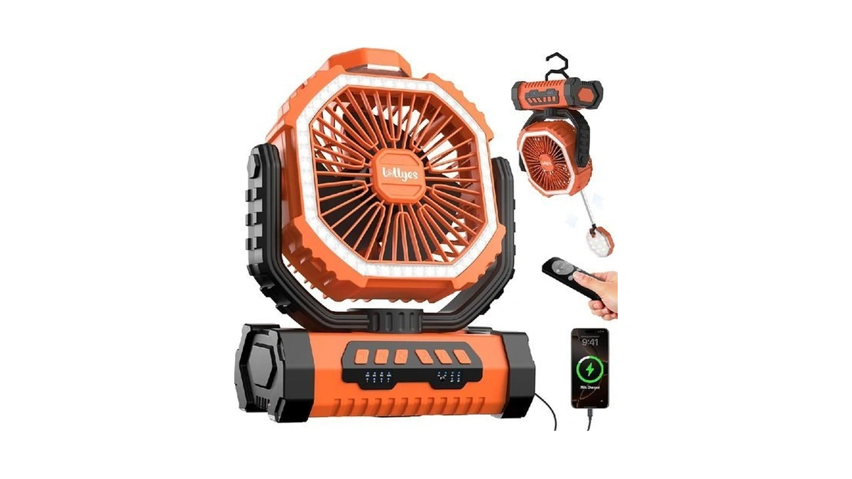 Rechargeable Camping Fan With Telescopic Led Lantern & Remote, 20000mah
