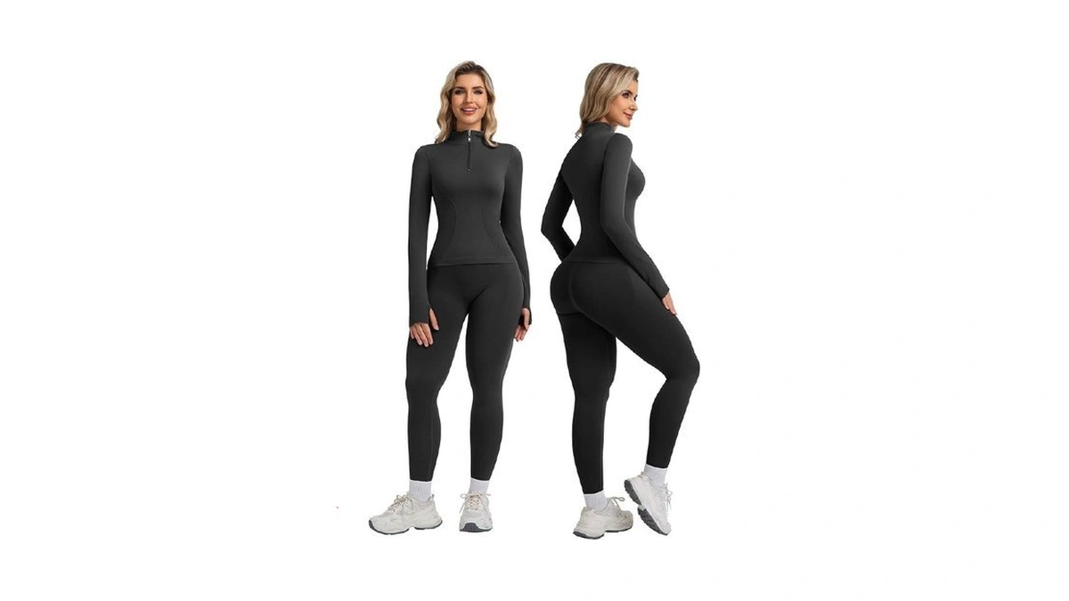 Yoakuka Womens 2 Piece Workout Sets Quarter Zip Pullover High