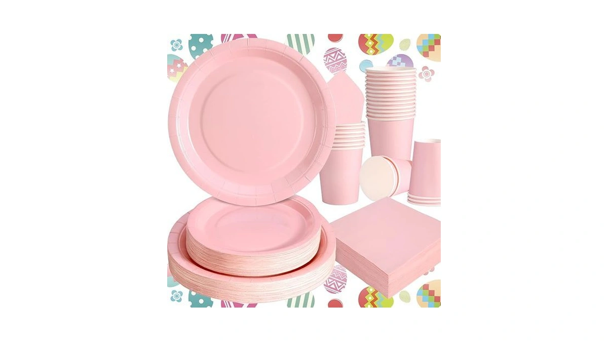 Gudvilla 200 Pcs Baby Pink Plates And Napkins Party Supplies,