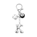 Rspponau 8 Ball Dice Keychain With Silver Bubble Initial -