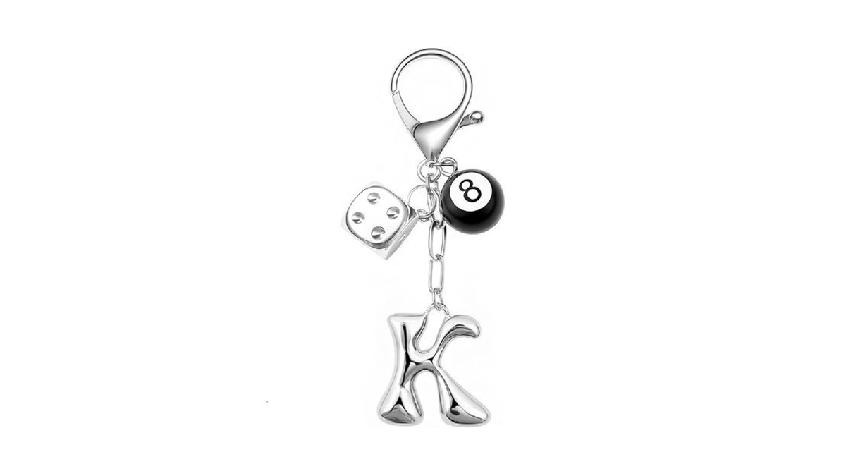 Rspponau 8 Ball Dice Keychain With Silver Bubble Initial -