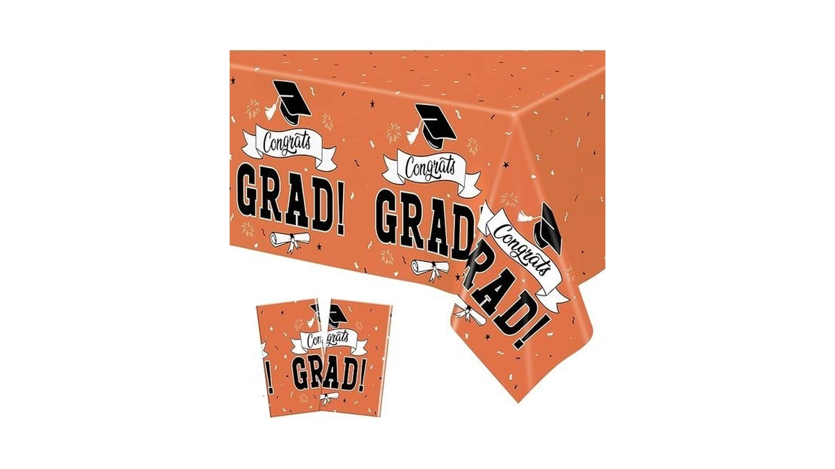 2pcs 2026 Graduation Table Cloths, 108" X 54" Orange Grad