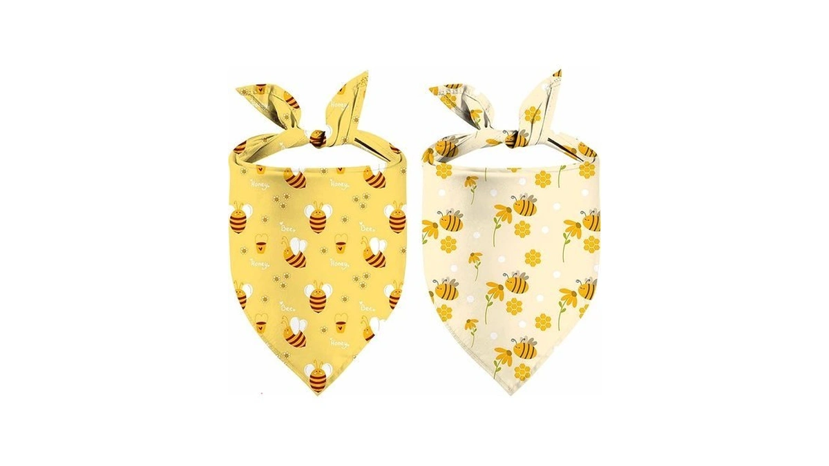 Bee Dog Bandanas, Yellow Floral Honeybee Dog Scarf, Accessories For