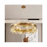 Wndtu Crystal Gold Round Chandelier Modern Light Fixture Raindrop Chandelier
