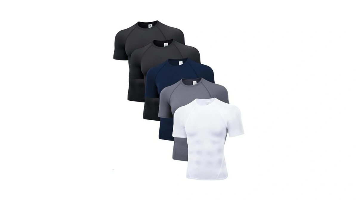 Cyper Sun 5 Pack Men's Compression Shirts Short Sleeve Cool-dry