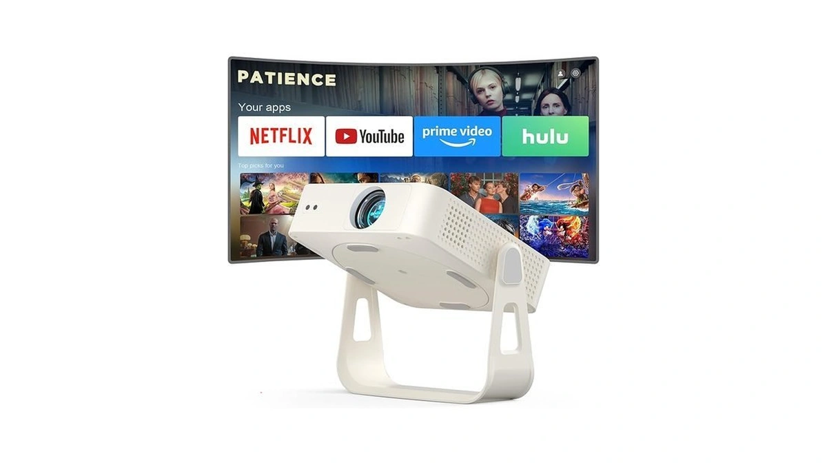 [officially-licensed App & Auto Focus]white Smart Mini Projector With Wifi