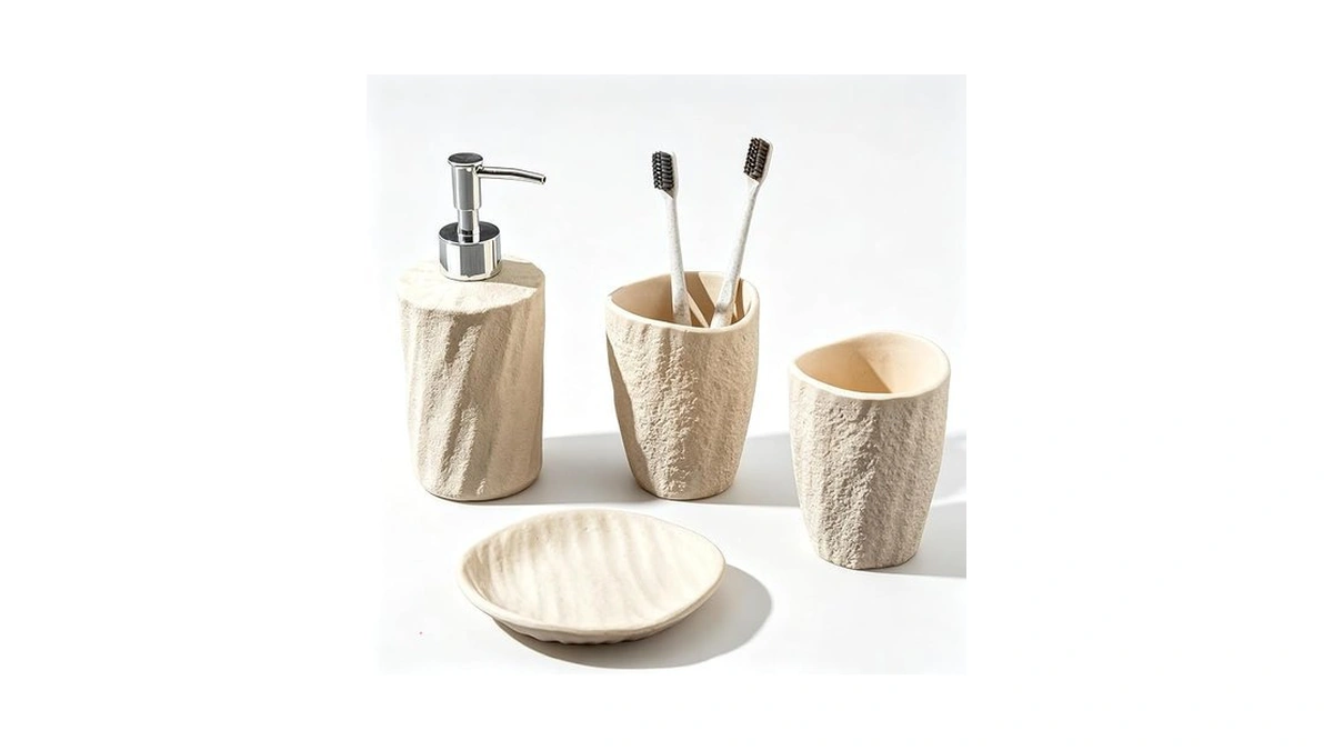 Bathroom Accessories Set, 4 Pcs Modern Stone Look Bathroom Accessory