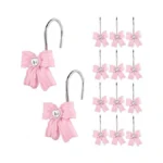 12pcs Shower Curtain Hooks Rings,pink Bow Resin Curtain Hooks Shower