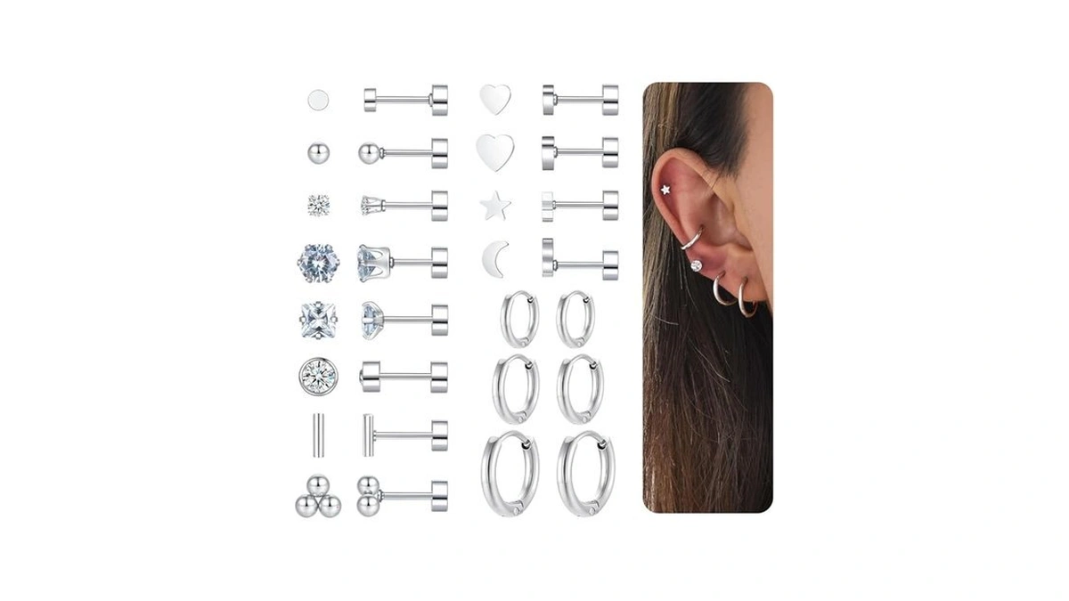 Hypoallergenic Flat Back Earrings For Women Men Stainless Steel Stud
