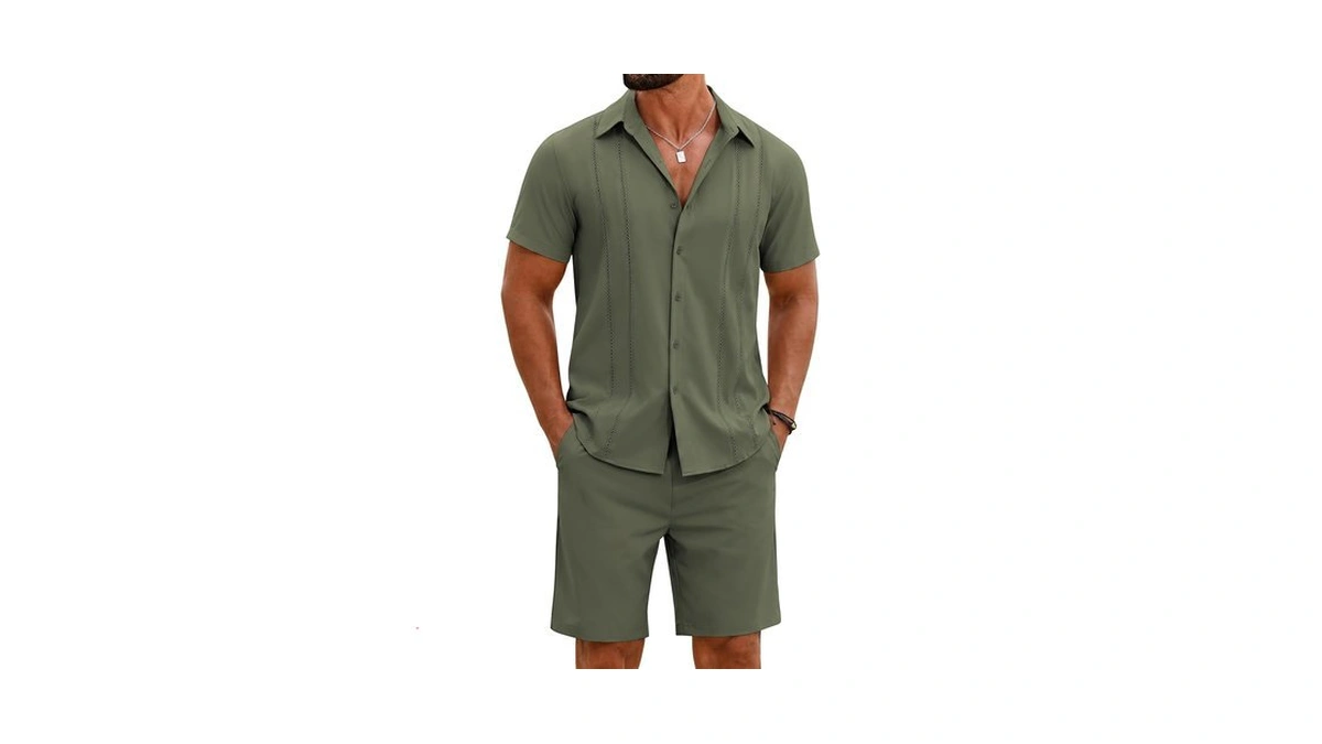 Coofandy Mens Guayabera Shirt And Shorts Set Vacation Shirts Short