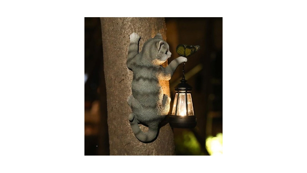 Killoywin Cat Solar Garden Decor Outdoor Statue For Garden,tree Faces