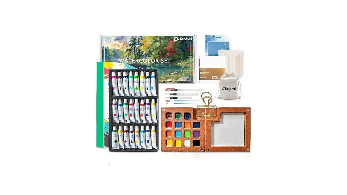 𝐏𝐀𝐀𝐒𝐓𝐀𝐈 Mini Watercolor Paint Set—24-color Portable Watercolor Kit Containing Paints,