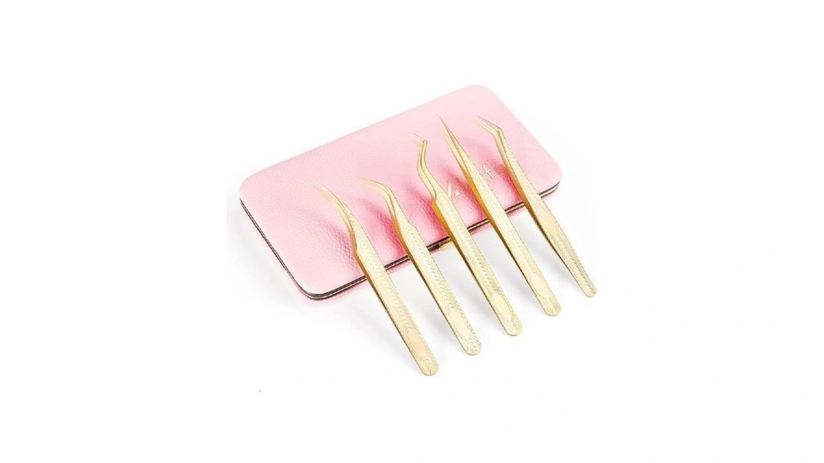Miuffue 5 Pcs Lash Extension Tweezers Set, Stainless Steel Professional