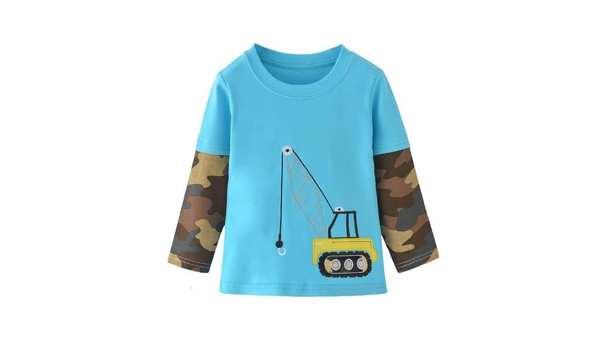 Warmbaby Construction Shirts Boys Kids Long Sleeve T Shirt Blue