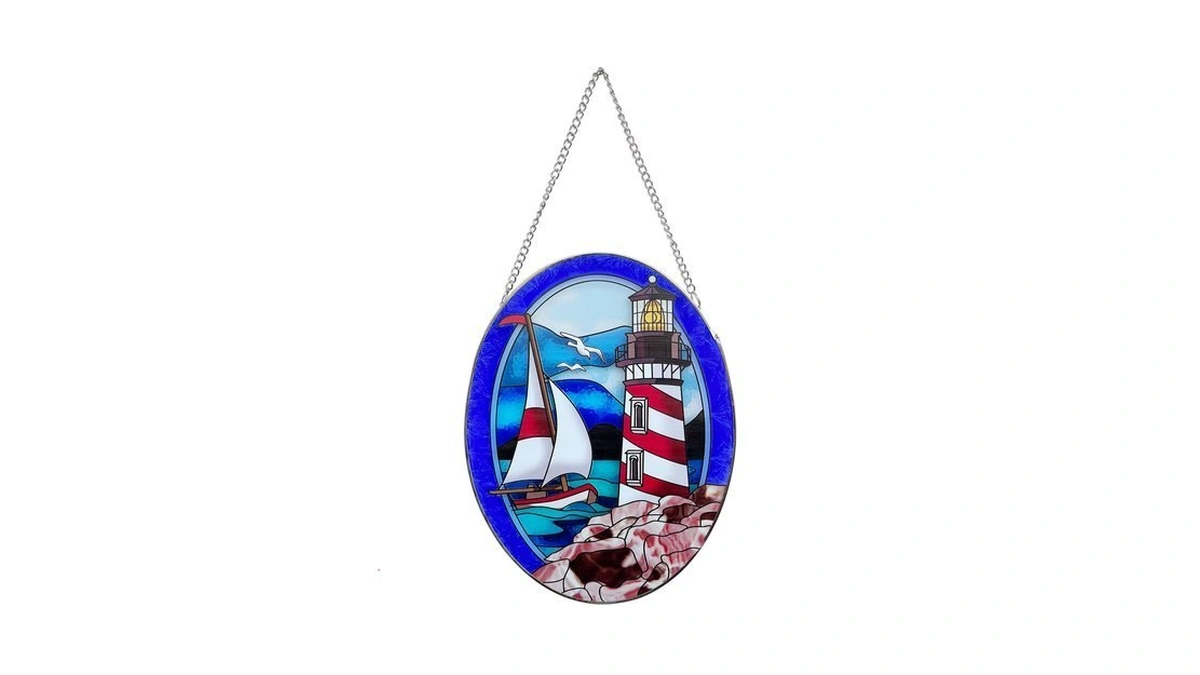 Vinsees Pigeon Point Lighthouse Stained Glass Window Hanging, Suncatcher Home