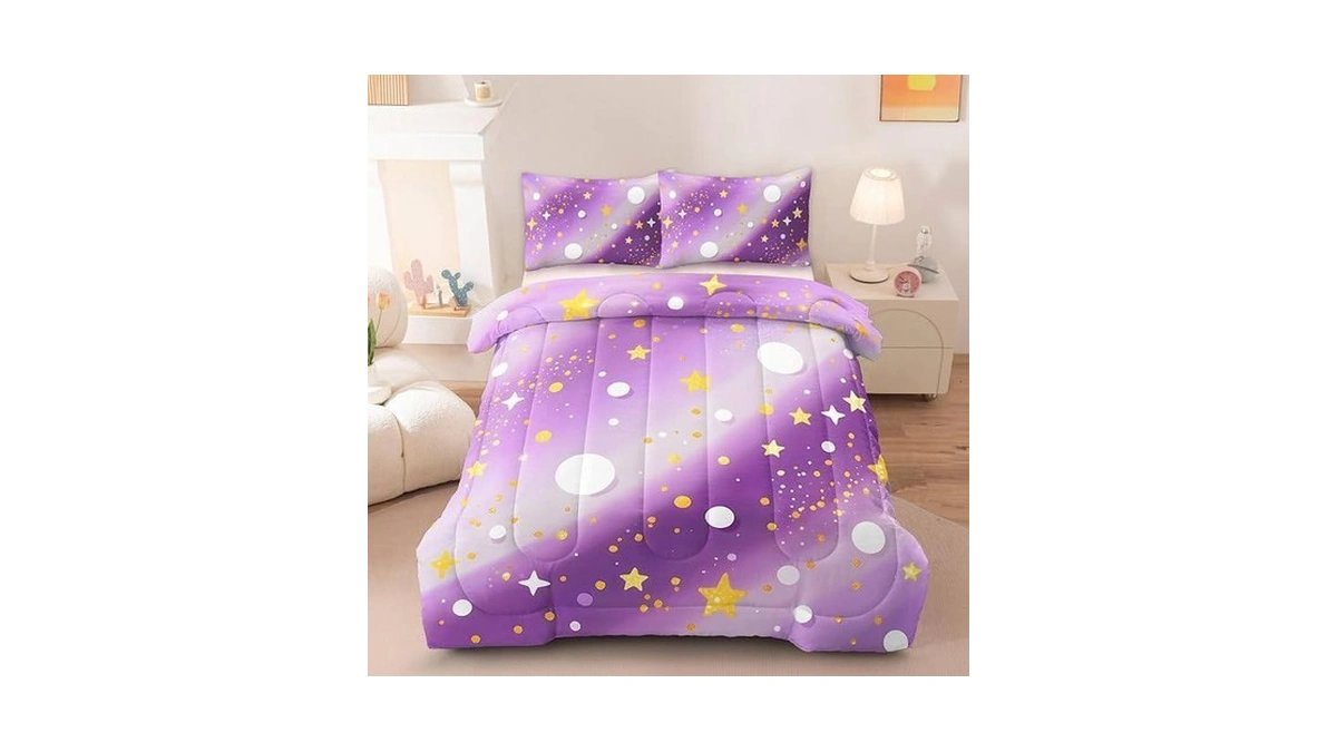 Hicand 3 Pcs Twin Bedding Sets For Girls, Purple Glitter